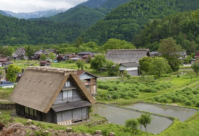 Historic Village of Shirakawa-go in Japan in Springtime